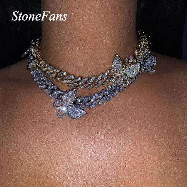 

stonefans iced out butterfly necklace cuban chain choker for women hip hop bling rhinestone necklace big butterfly jewelry, Silver