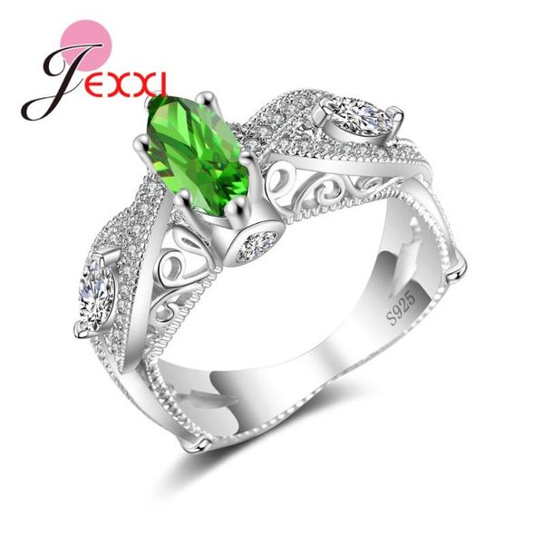 

new bijoux 925 sterling silver wedding rings girl accessories green white cubic zirconia fashion women ring wholesale, Golden;silver