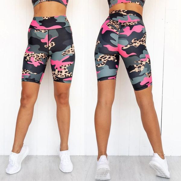 

womens leopard high waist leggings fashion camouflage skinny hip lifting cycling shorts womens knee length fitness sports pants, White;black