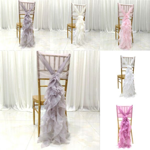 

luxury chiffon chair wrap hood cover curly willow sashes for wedding decoration