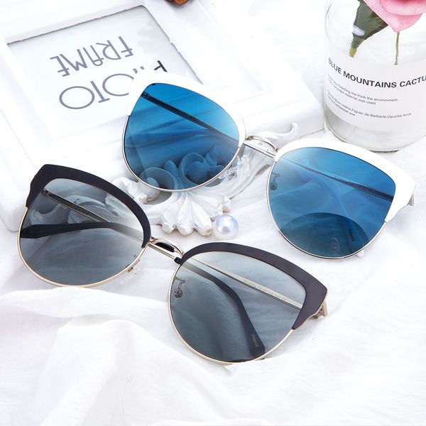 

2020 fashionable ready stock multi color cat eye frame metal polarized sun glasses sunglasses, White;black