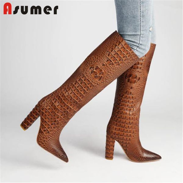 

asumer 2020 new arrival knee high boots women european style high heels dress party shoes autumn winter long boots female, Black