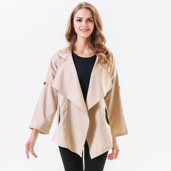 

spring autumn fashion casual trench coat turn down collar women windbreaker open stich streetwear solid coat abrigo mujer 6q1961, Tan;black
