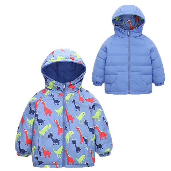 

kids down coat childrens jacket wear on both sides boys coats snowsuit hooded parka girls down coat winter overalls for children, Blue;gray