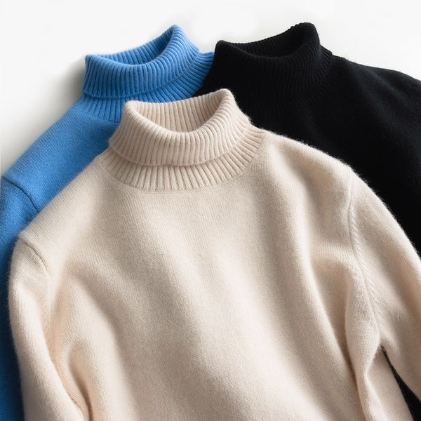 

2020 thick turtleneck sweater men goat cashmere jumper warm 100% knitted pullovers black man clothes long sleeve bottoming top, White;black