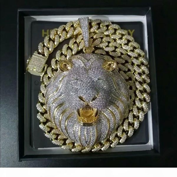 

mens jewelry hip hop iced out pendant luxury designer necklace bling diamond cuban link chain big pendants lion animal rapper accessories, Silver