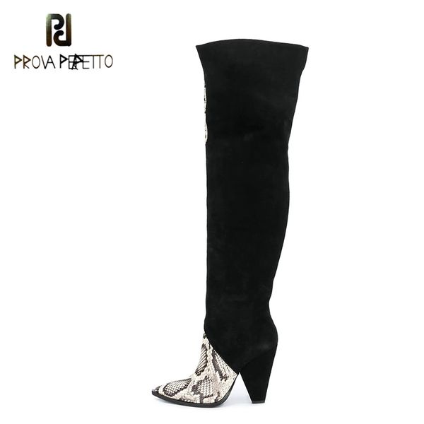 

змеиная строчка sheep замша super high boots 2020fashion женщин осень горячие микрофибры более-колено скольжения на pointed toe boots, Black