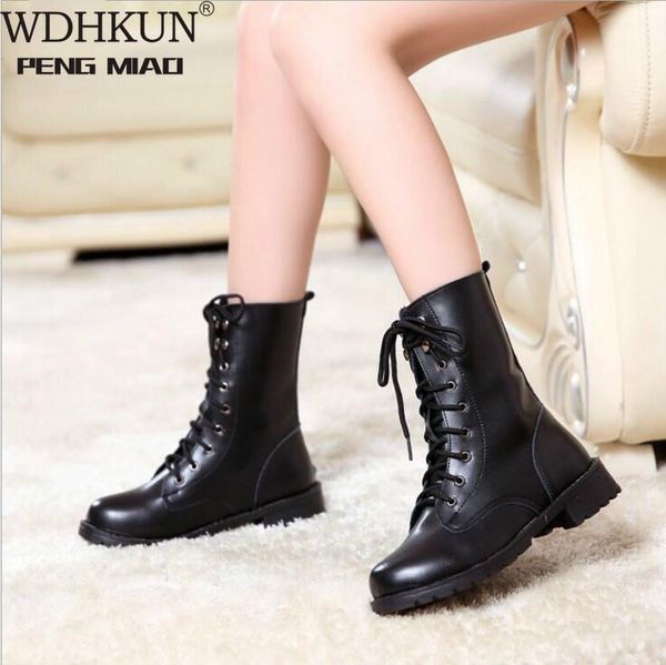 

boots 2021 fashion arrival combat women's motorcycle gothic punk lace-up female shoes size 35-43, Black