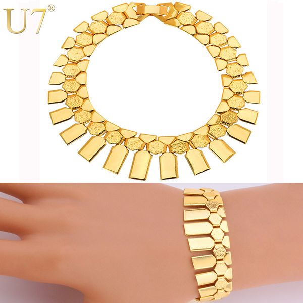 

u7 trendy african bracelet women gold/silver color fashion jewelry geometric shape 19 cm charm bracelet h491, Golden;silver
