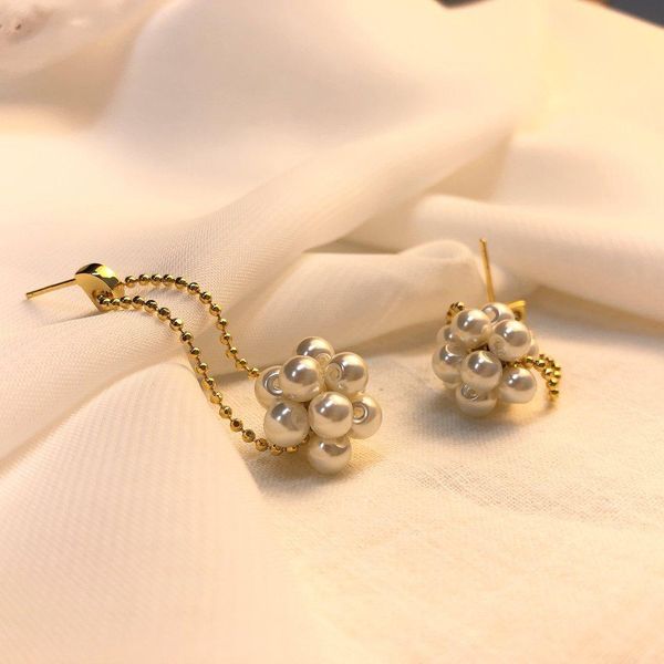 

chain pearl pendant studs handmade zircon personality luxury jewelry 18k gold plated brass needle earrings stud earrings for women asymme, Golden;silver