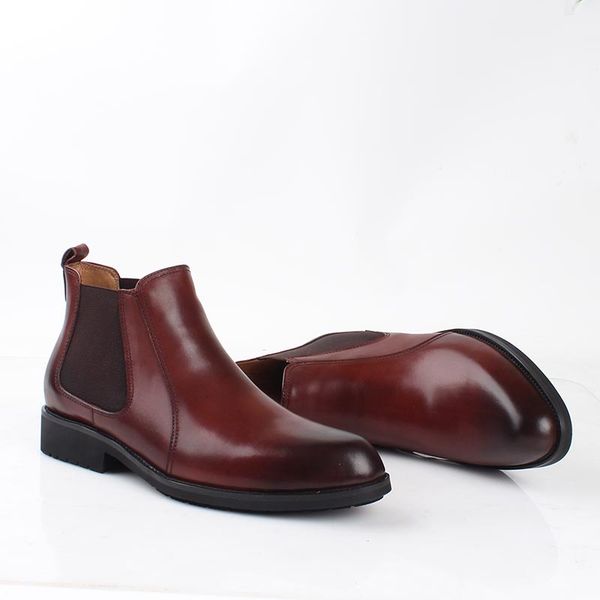 

boots cowhid men pointed toes genuine leather comfortable ankle boots black thick bottom business dress shoes office