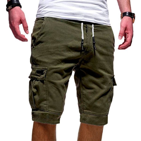 

men's knee length solid color sport cargo shorts men black green casual cotton loose shorts male thin short trousers, White;black