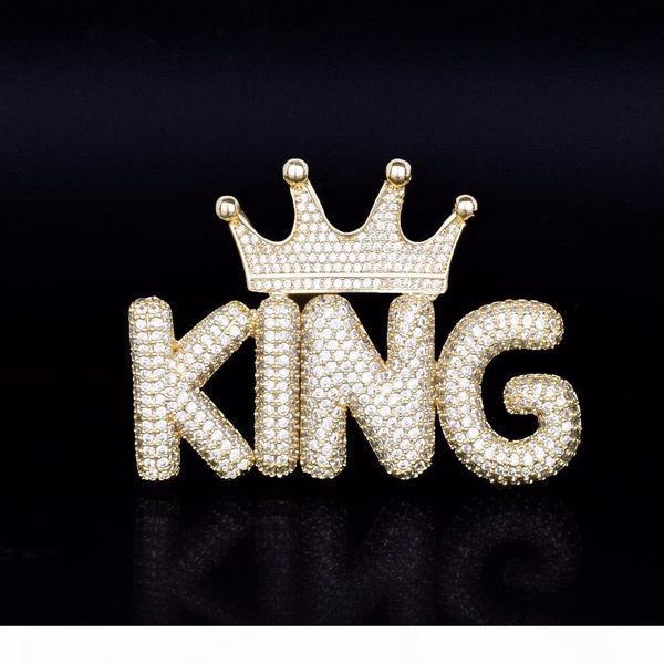 

custom name small bubble letter pendant necklace with crown hook iced out full zircon men hip hop jewelry gift, Silver