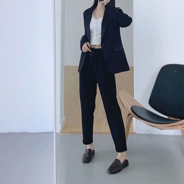 

women's two piece pants women black 2 set casual elegant blazer suit fashion ladies notched collar outerwear +trousers suits ds501044, White