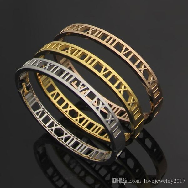 

роскошь дизайнер ювелирных женщин браслеты серебряные римские цифры браслеты розового золота полую из 18k золота браслеты способа ювелирных, Black