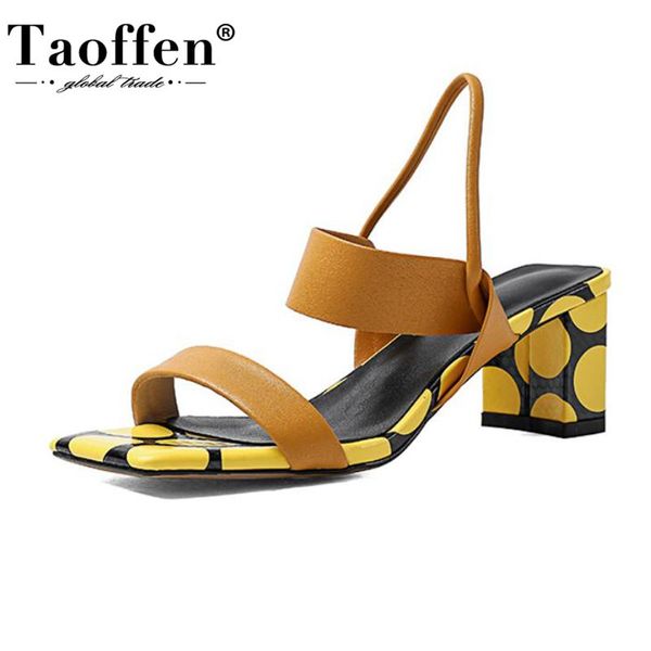 

taoffen new fashion sandals for women peep toe slip on shoes thick heel dot print fashion shoes female footwear size 34-39, Black