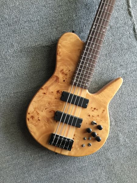 Yeni 5 Strings Tek Parça Vücut Elektrik Bas Gitar Akçaağaç Vücut 24 Frets Siyah Donanım Aktif Pikaplar Çin Yapılan Bas Ücretsiz Kargo