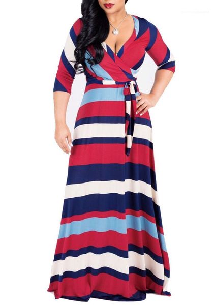 

clothes womens plus size striped dress spring designer contrast color v neck sashes dresses females fashion, Black;gray