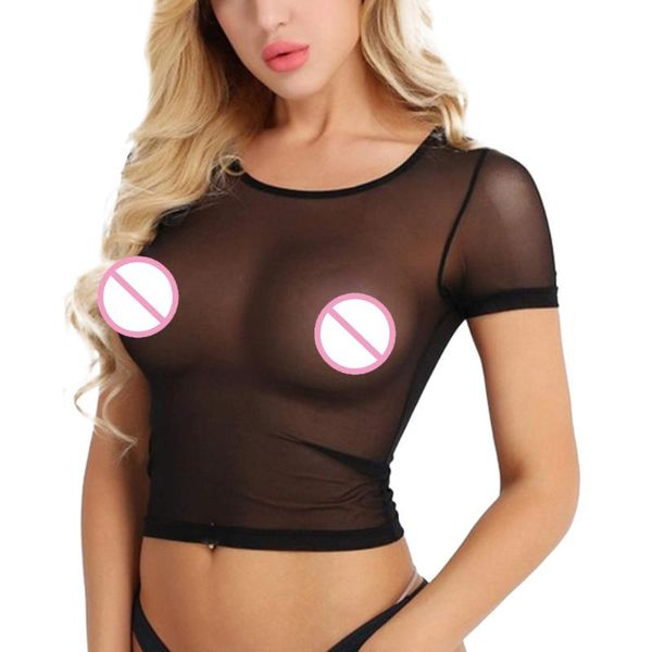 

camisole women's sheer mesh see-through women's undershirt femme short sleeve crop casual brassiere sports femme #bl1, Black;white