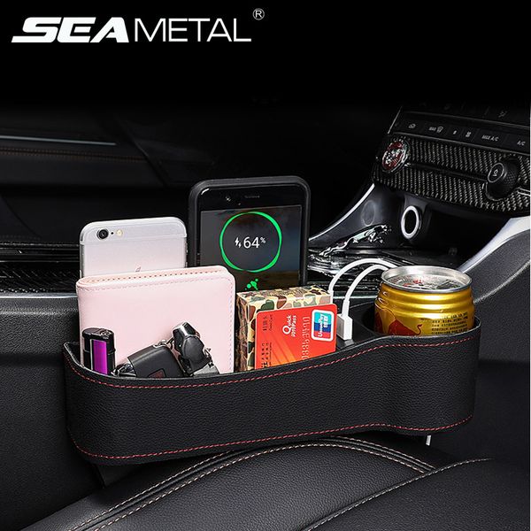 

universal car seat gap organizer pu leather car seat gap pocket with 2 usb chargers wallet phone set card slot cup drink holder