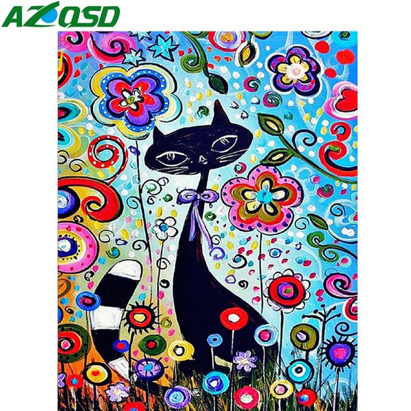 

azqsd painting by numbers on canvas cat wall art unframe oil painting by numbers acrylic paint animal picture home decoration