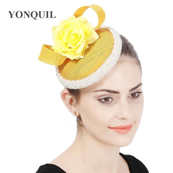 

hat оголовье wedding caps формального fancy prom дамских дерби шляпа партия мода головной убор чародей женщина yellow bride show pp2006 ihko