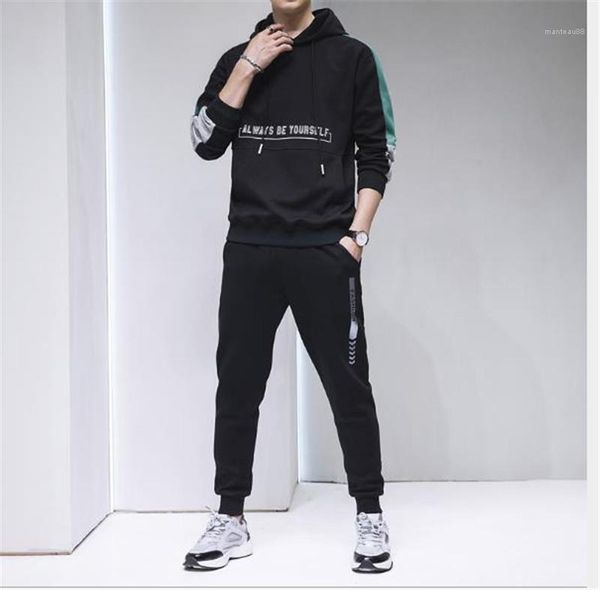 

casual panelled sports clothing spring mens designer 2ps sets casual homme hooded letter print loose tracksuits, Gray