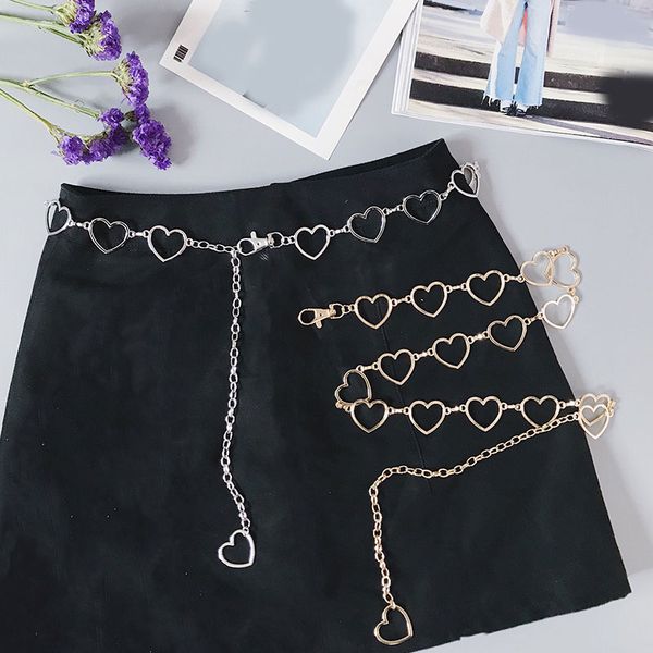 

classic women hip hop style waist chain love heart hollow girdle 2020 trendy 105cm waistband gold silver pants fine waist belts, Black;brown