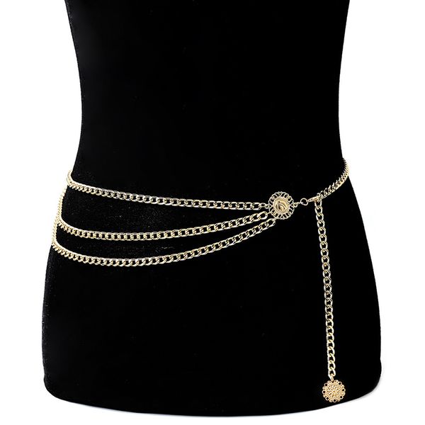 

90cm women metal chain retro belt high waist hip coin charms waistband body chain, Black;brown