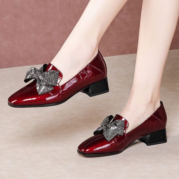 

женщины ночной клуб площади toe pumps весна лето bowties украшения обувь из натуральной кожи элегантные туфли женщина, Black