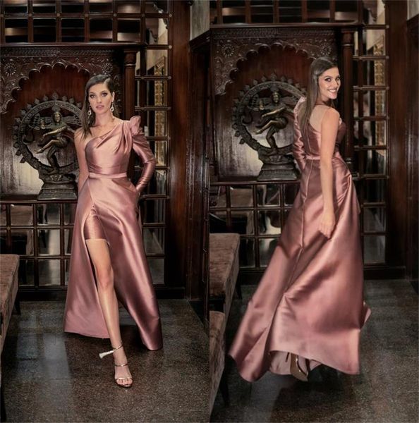 

one shoulder evening dresses sheer strap long custom made cocktail dress zipper back high split prom gowns party wear, Black