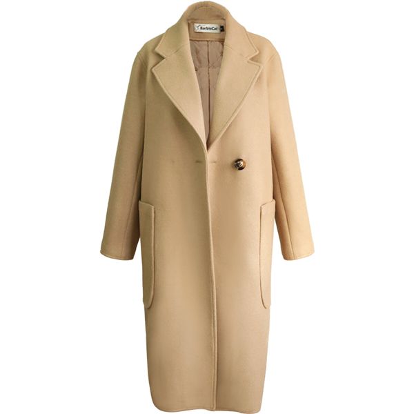 

autumn winter wool coat for women long woolen coat one button slim type female autumn winter wool coats jacket p, Black
