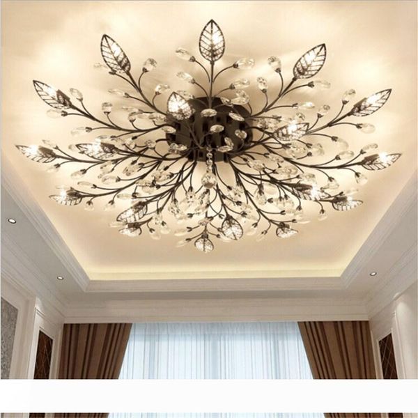 

modern k9 crystal led flush mount ceiling chandelier lights fixture gold black home lamps for living room bedroom kitchen