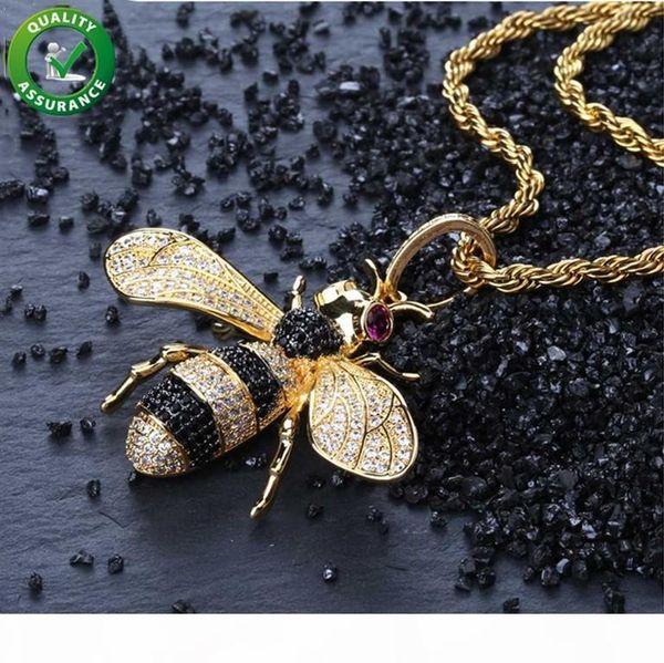 

iced out pendant hip hop jewelry micropave simulated diamond cz bling bee pendant necklace with rope chain for men luxury designer brand, Silver