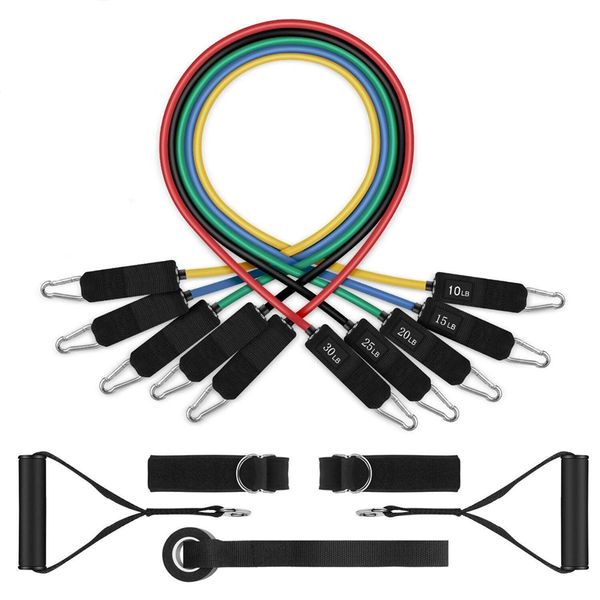 

sews-11pcs resistance bands set including stackable exercise bands with door anchor foam handle foot ring&carrying case