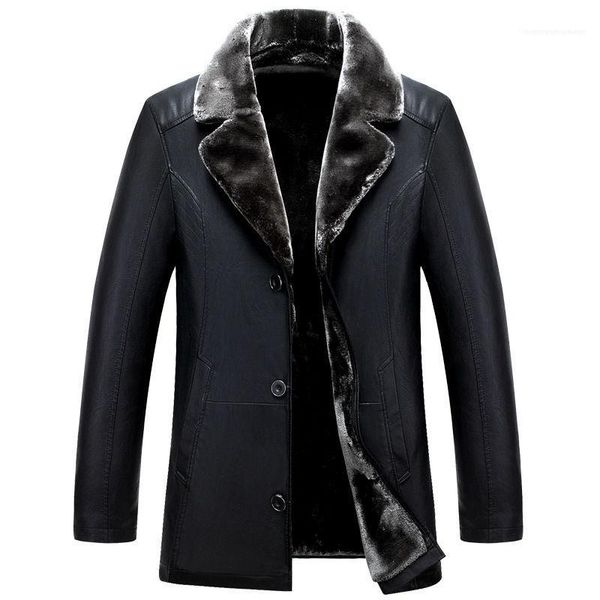 

males winter jackets fur one men's coat winter mens designer leather jackets lapel neck single breasted, Black