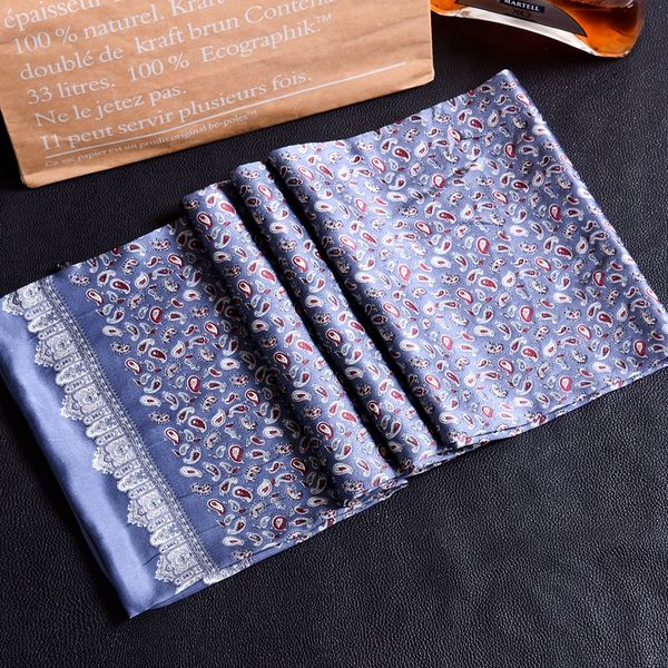 

new vintage 100% silk scarf men fashion paisley flowers pattern print double layer dot pure silk satin neckerchiefs 40color#4053, Blue;gray