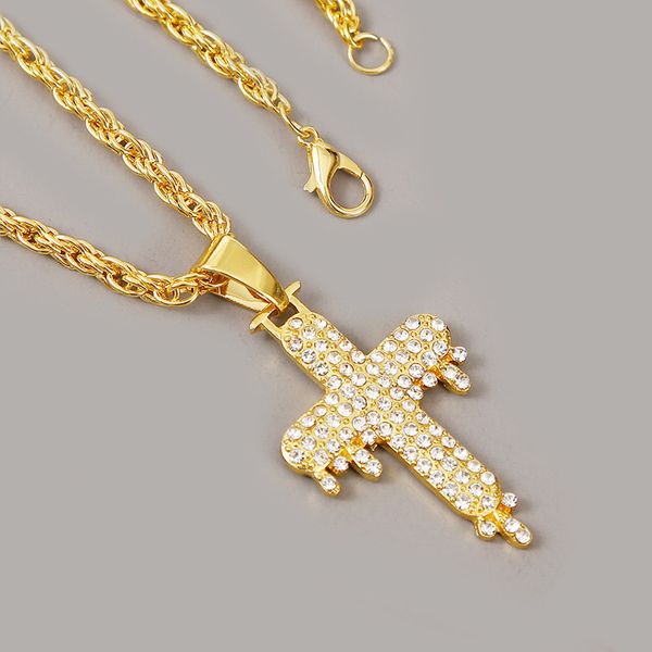 

creative design 2020 fashion women men rhinestone small cross pendant necklaces trendy long chain gold silver color necklace