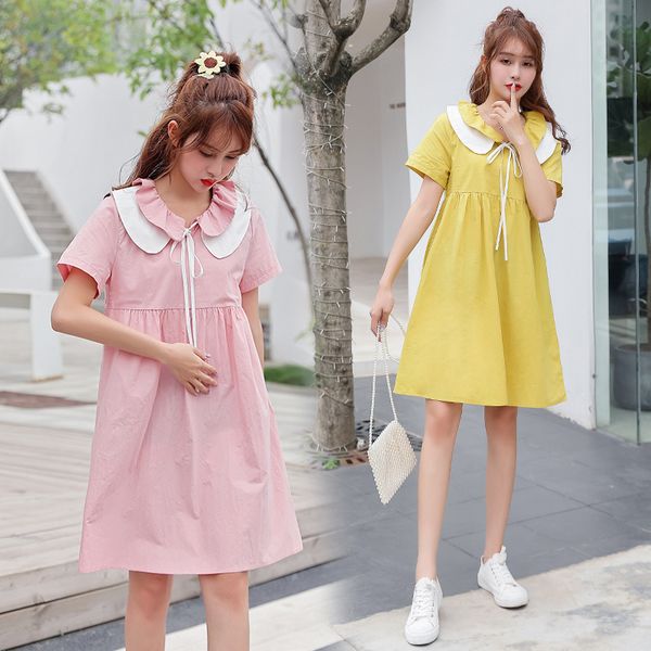 

maternity dresses 8091# dress summer cotton short sleeve loose stylish sweety for pregnant women mom, White