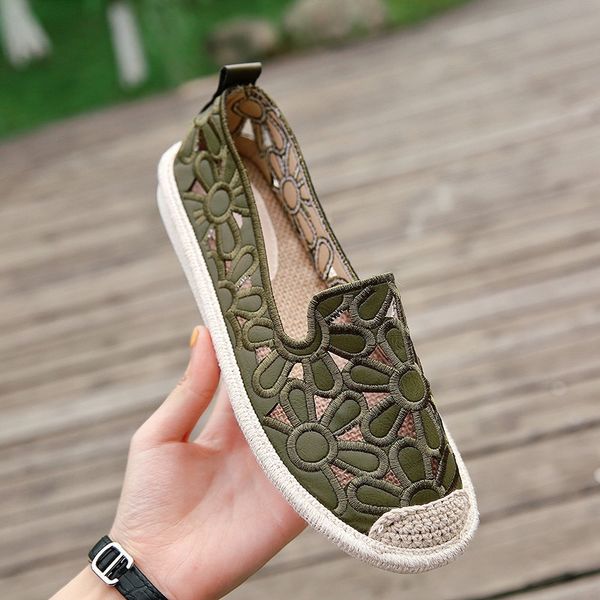 

women's flats shoe embroidery fisherman female shoe 2020 spring summer women shoes slip on loafers hollow out shoes nvx238, Black