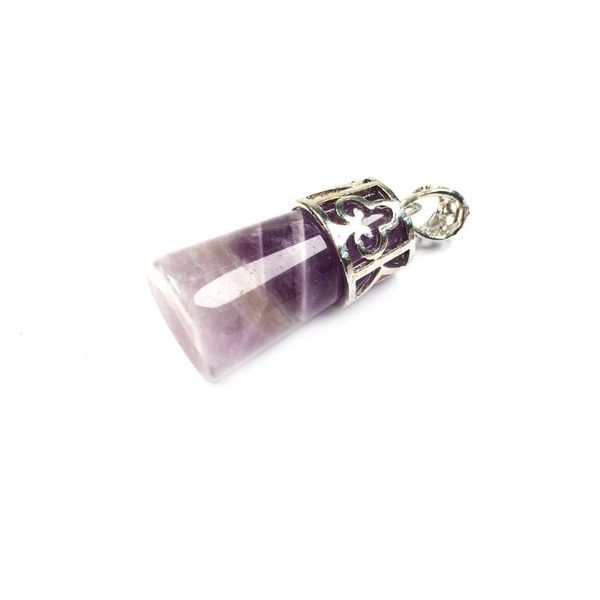 

2020 natural stone pendant cylindrical amethysts pendant zinc alloy making for jewelry diy necklace gift for women 14x32mm, Bronze;silver
