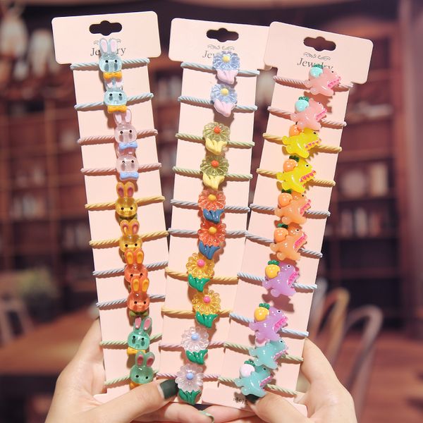 

10 pcs/set new cute cartoon flower animal bow princess headwear hairwear kids elastic rope hair bands children girls accessories, Golden;silver