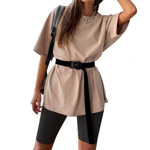 

Casual Losse T-shirt En Shorts Sets Vrouwen Tweedelige Set Inclusief Riem Solid Home Sport Mode Leisure Suit Vrouwen