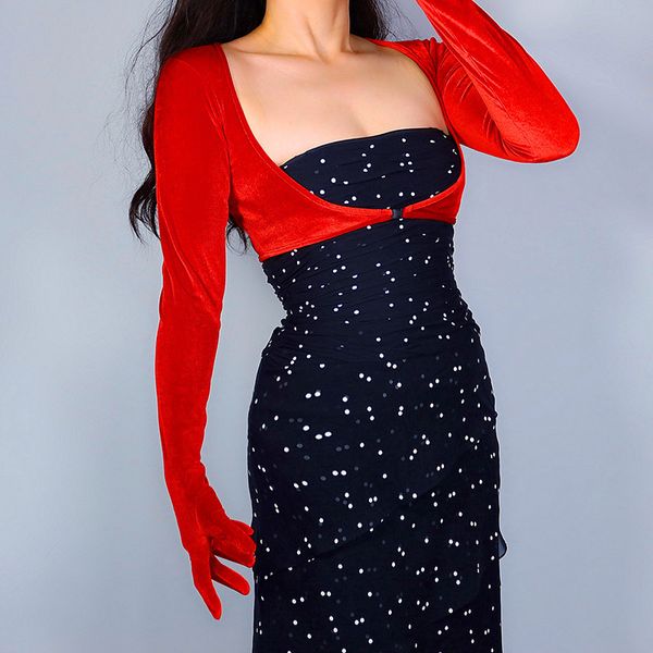 

2020 new velvet bolero gloves red crop shrug jumper sun block uv protection women velour gloves wsr50, Blue;gray