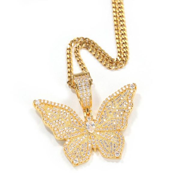 

the bling king gothic gold butterfly necklace hiphop zirconia copper material street style tik tok pendant hiphop jewelry, Silver