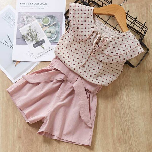 

sweet children's clothing summer new college style polka dot print short-sleeved shirt bow shorts 2 pieces female baby clothes, White