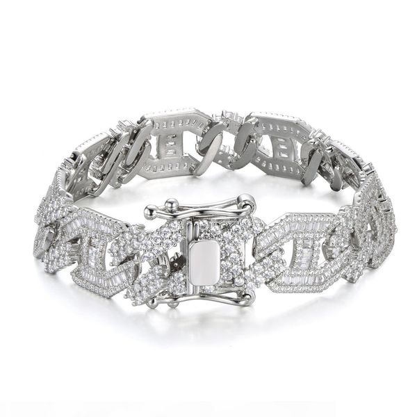 

18k gold white gold plated bling cz cubic zirconia mens hip hop iced out cuban link chain bracelet diamond curb chains jewelry gifts for men, Black