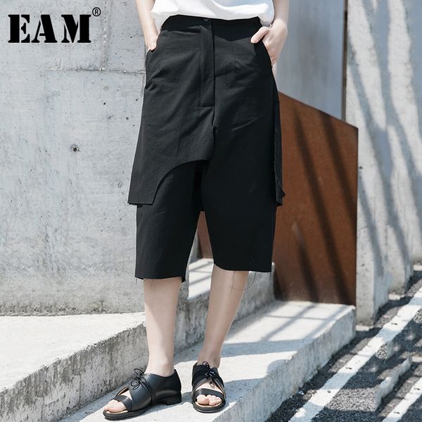 

eam] high waist black cut style split joint calf-length trousers new loose fit pants women fashion spring summer 2020 1w039, Black;white