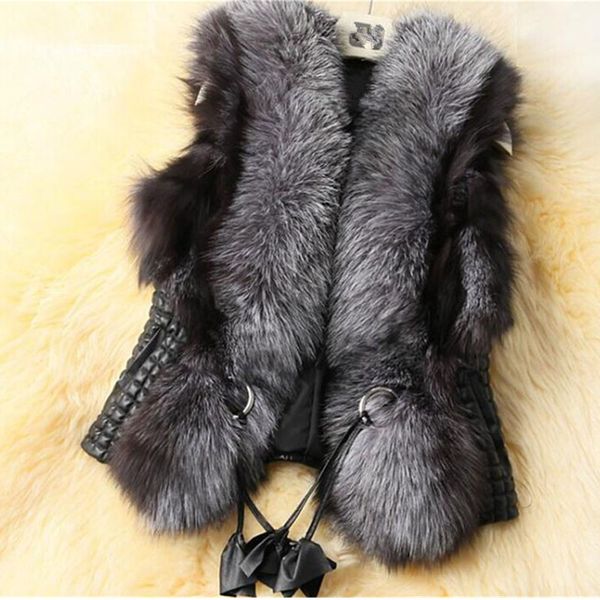 

2020 new fashion spring winter leather fur vest plus size 6xl casual women coat sleeveless warm autumn fur vest outerwear female, Black
