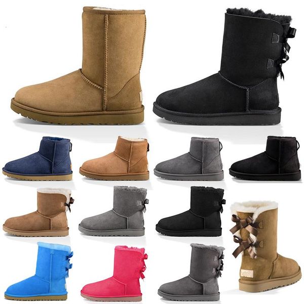 

2020 new australia women classic snow boots ankle short bow fur boot for winter chestnut women shoes size 36-41 fashion outdoor, Black